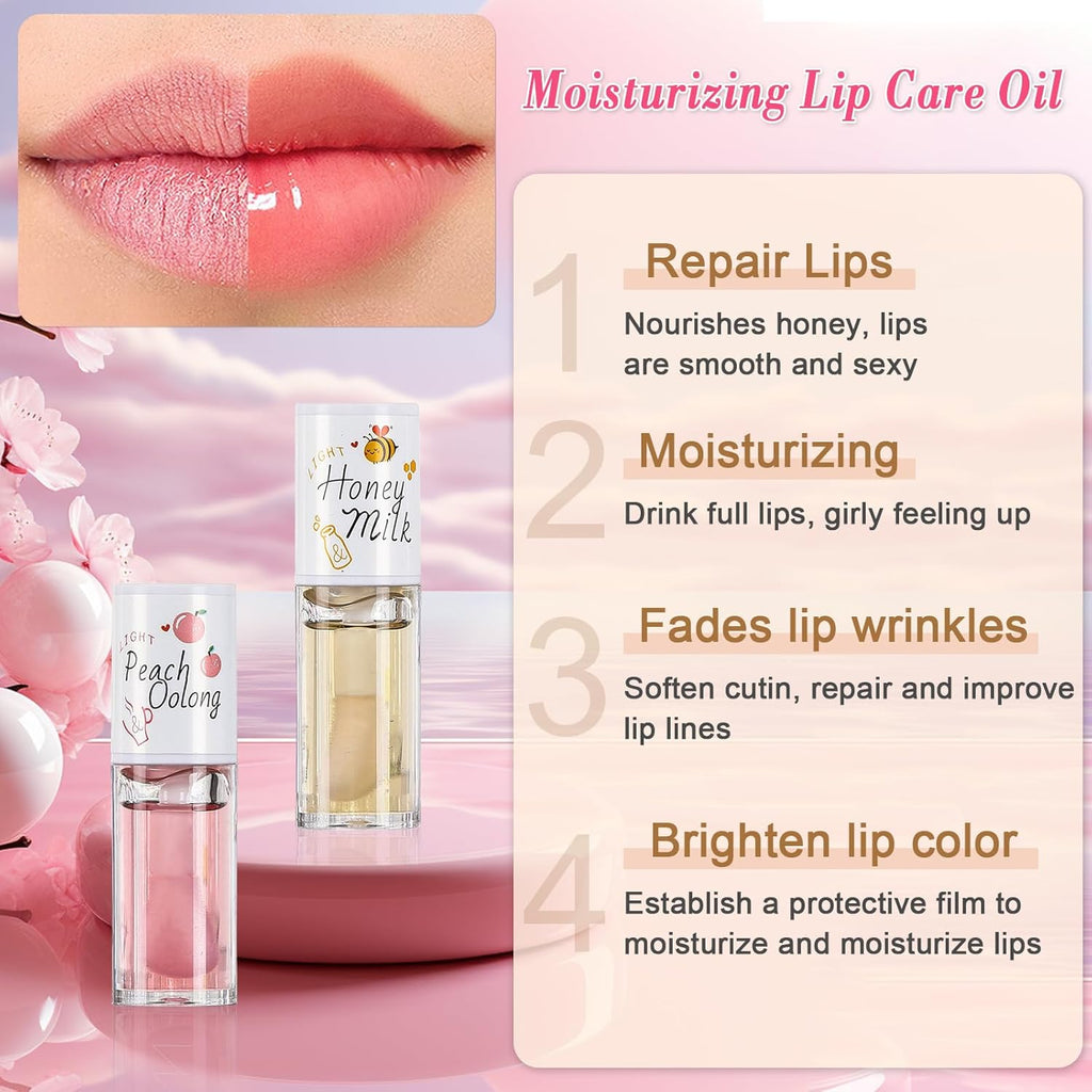 AOGALIANI Moisturizing Lip Oil Collection – Honey Milk & Peach Oolong
